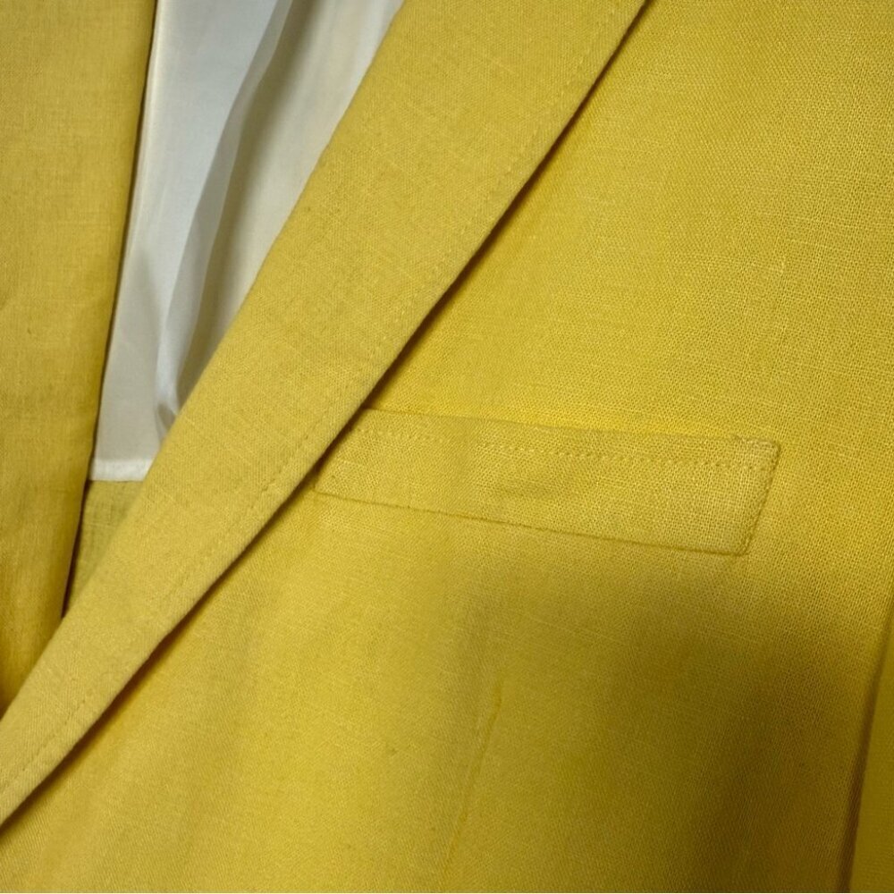 Alan Flusser Yellow Linen Blend Blazer Lightweight Tailored Jacket Large - Picture 5 of 12